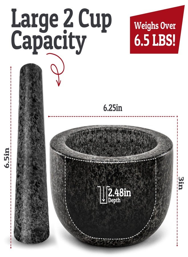 Priority Chef Heavy Duty Large 2 Cup Mortar and Pestle Set,100% Granite, Non Slip Base, Make Fresh Guacamole, Salsa, Pesto, Stone Grinder Bowl, Herb Crusher, Spice Grinder, 6.3 Inch Size, Black - Image 3